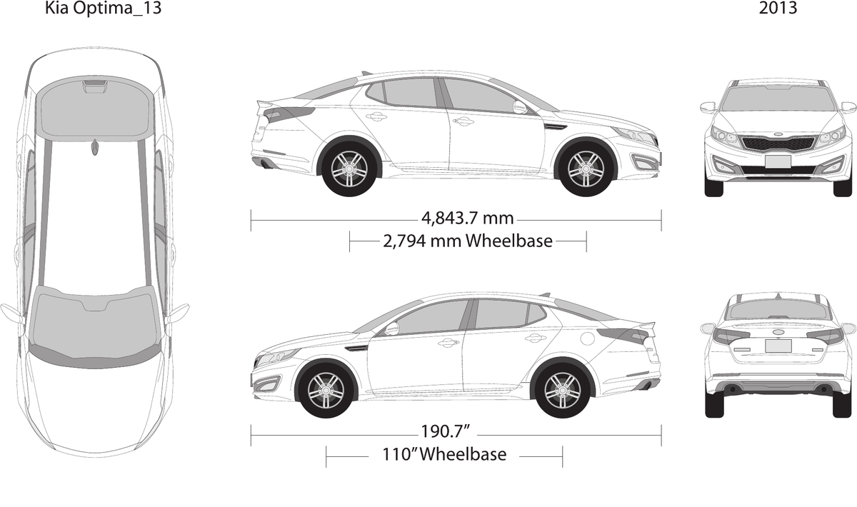 2013 Kia Optima vector wrap template, Design-Ready PDF - GravBase