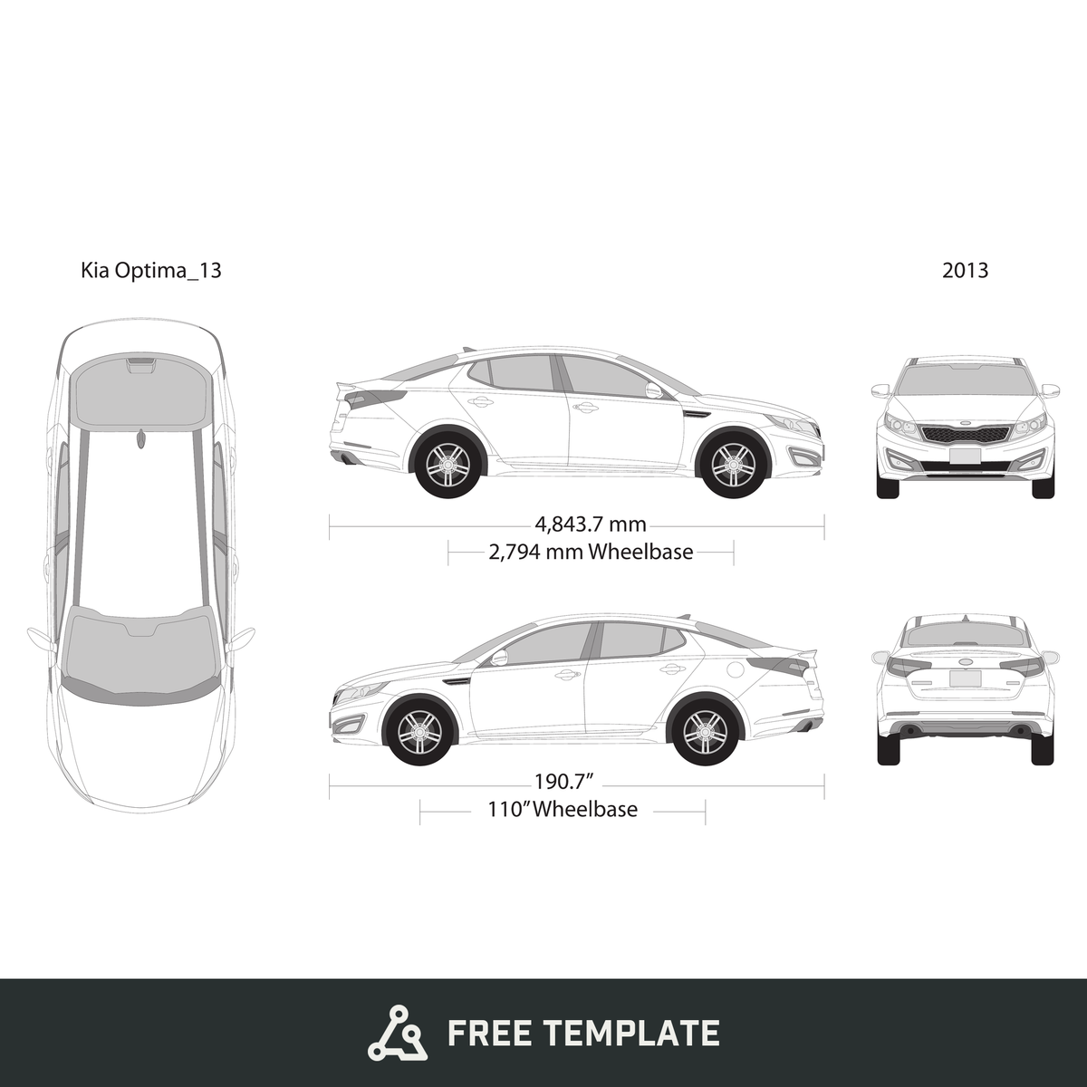 2013 Kia Optima free vector vehicle wrap template - GravBase