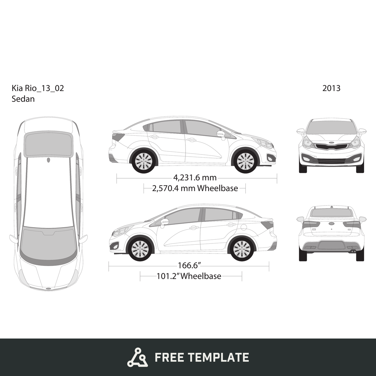 2013 Kia Rio free vector vehicle wrap template - GravBase