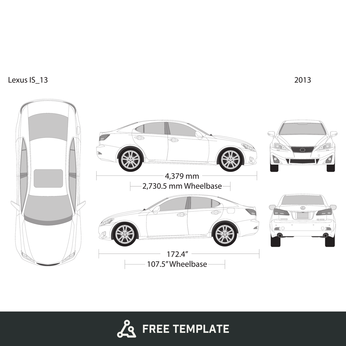 2013 Lexus IS free vector vehicle wrap template - GravBase