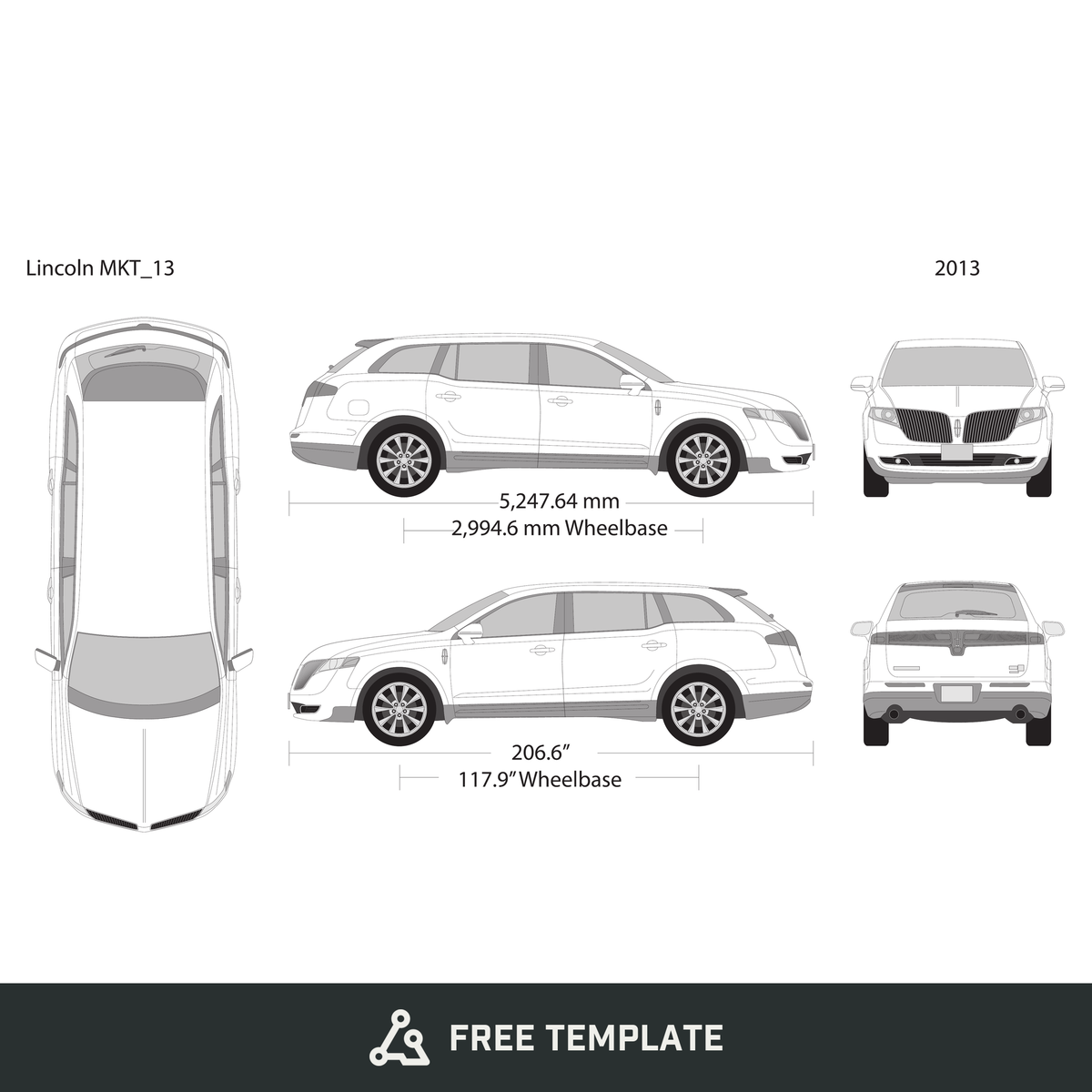 2013 Lincoln MKT free vector vehicle wrap template - GravBase