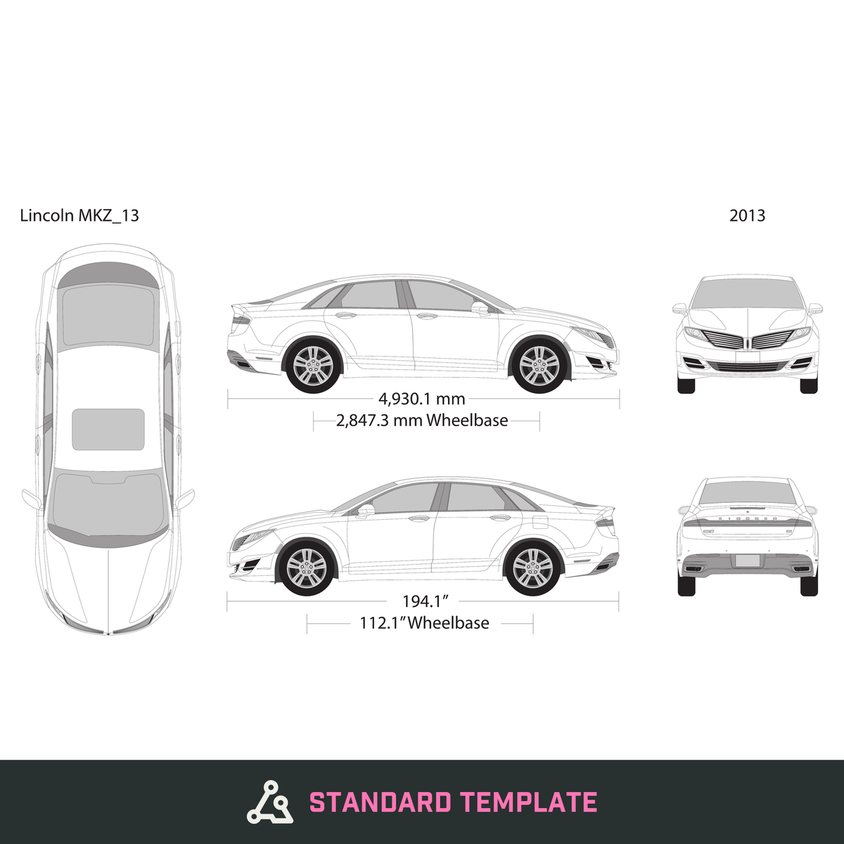 2013 Lincoln MKZ vector wrap template, Design-Ready PDF - GravBase