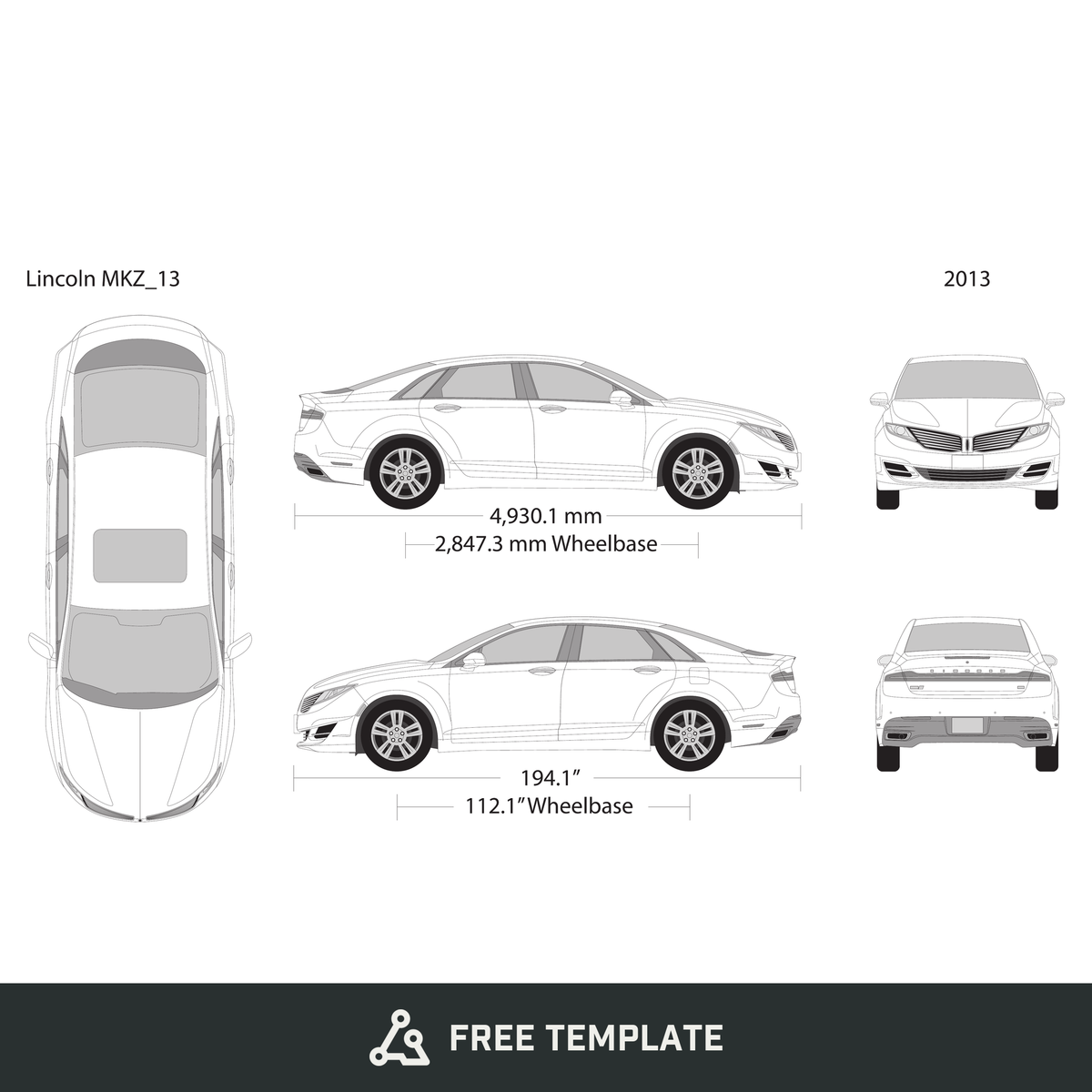 2013 Lincoln MKZ free vector vehicle wrap template - GravBase