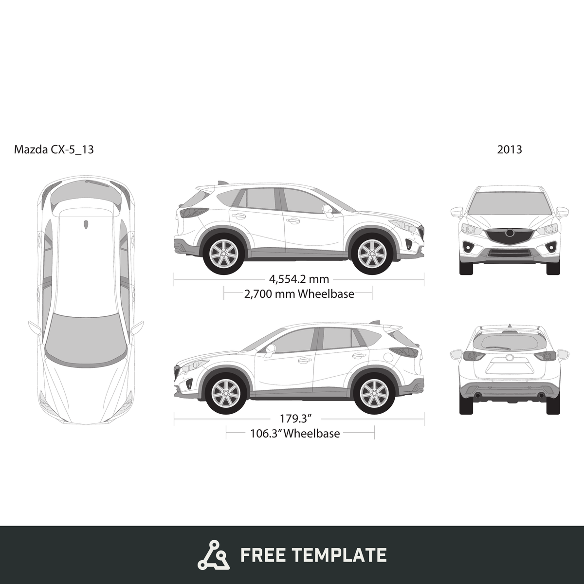 2013 Mazda CX-5 free vector vehicle wrap template - GravBase