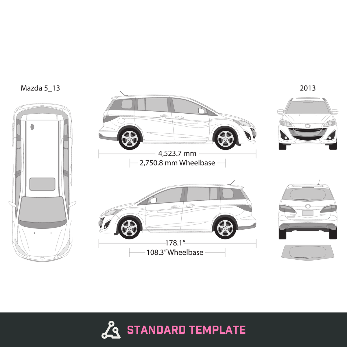 2013 Mazda 5 vector wrap template, Design-Ready PDF - GravBase