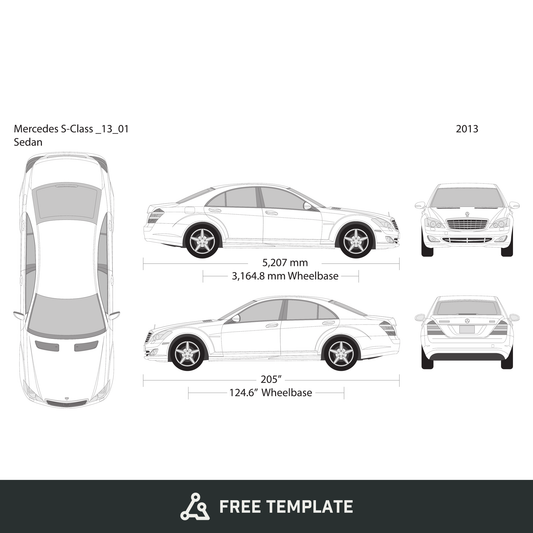 2013 Mercedes S-Class free vector vehicle wrap template - GravBase