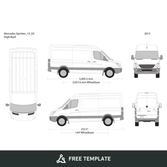 2013 Mercedes Sprinter free vector vehicle wrap template - GravBase