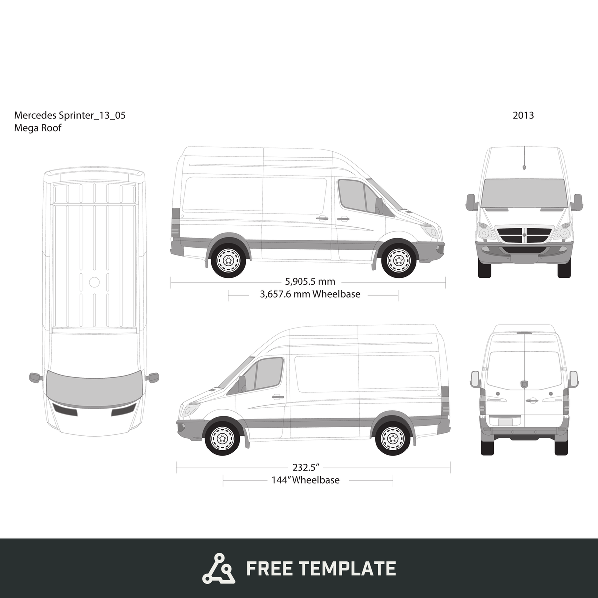 2013 Mercedes Sprinter free vector vehicle wrap template - GravBase