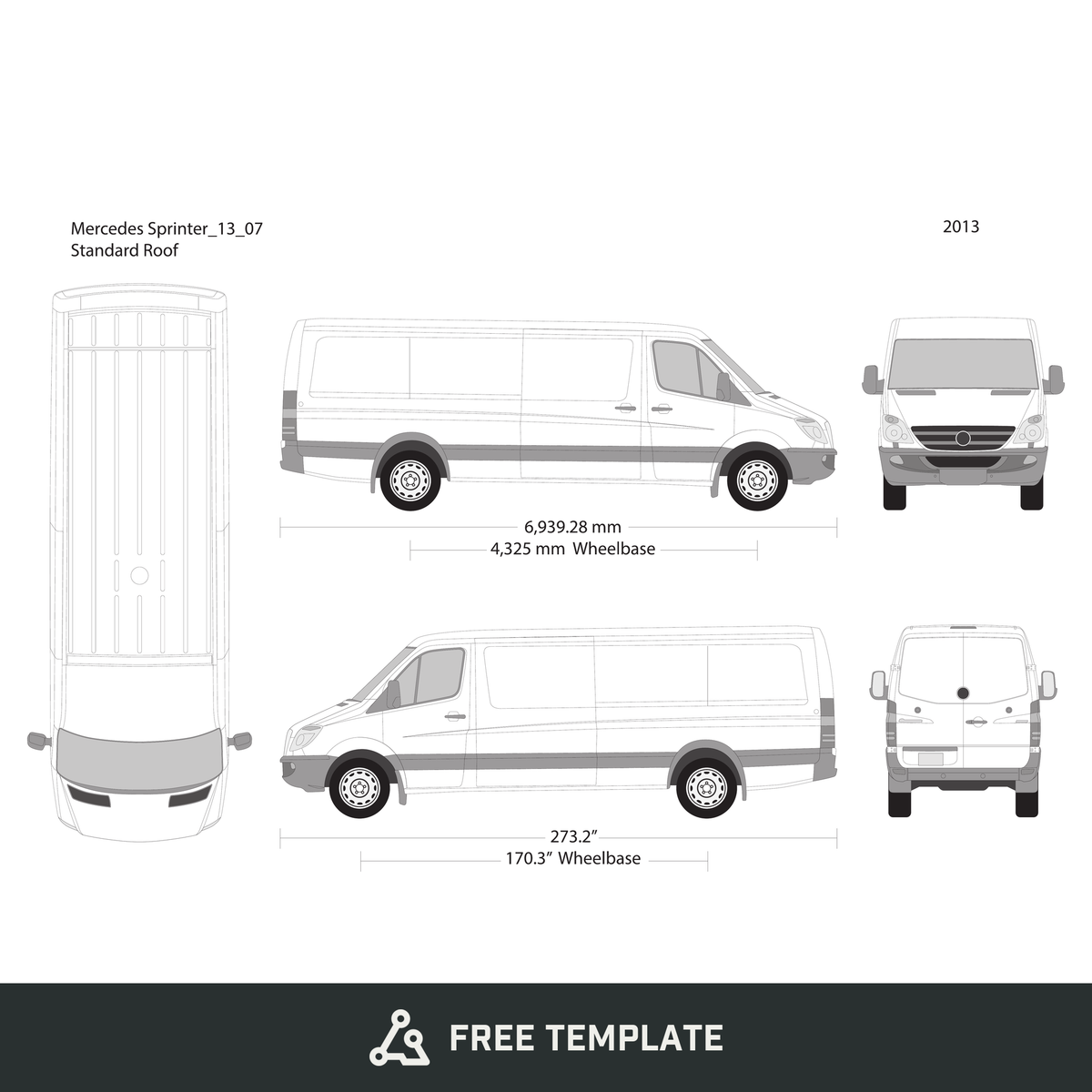 2013 Mercedes Sprinter free vector vehicle wrap template - GravBase
