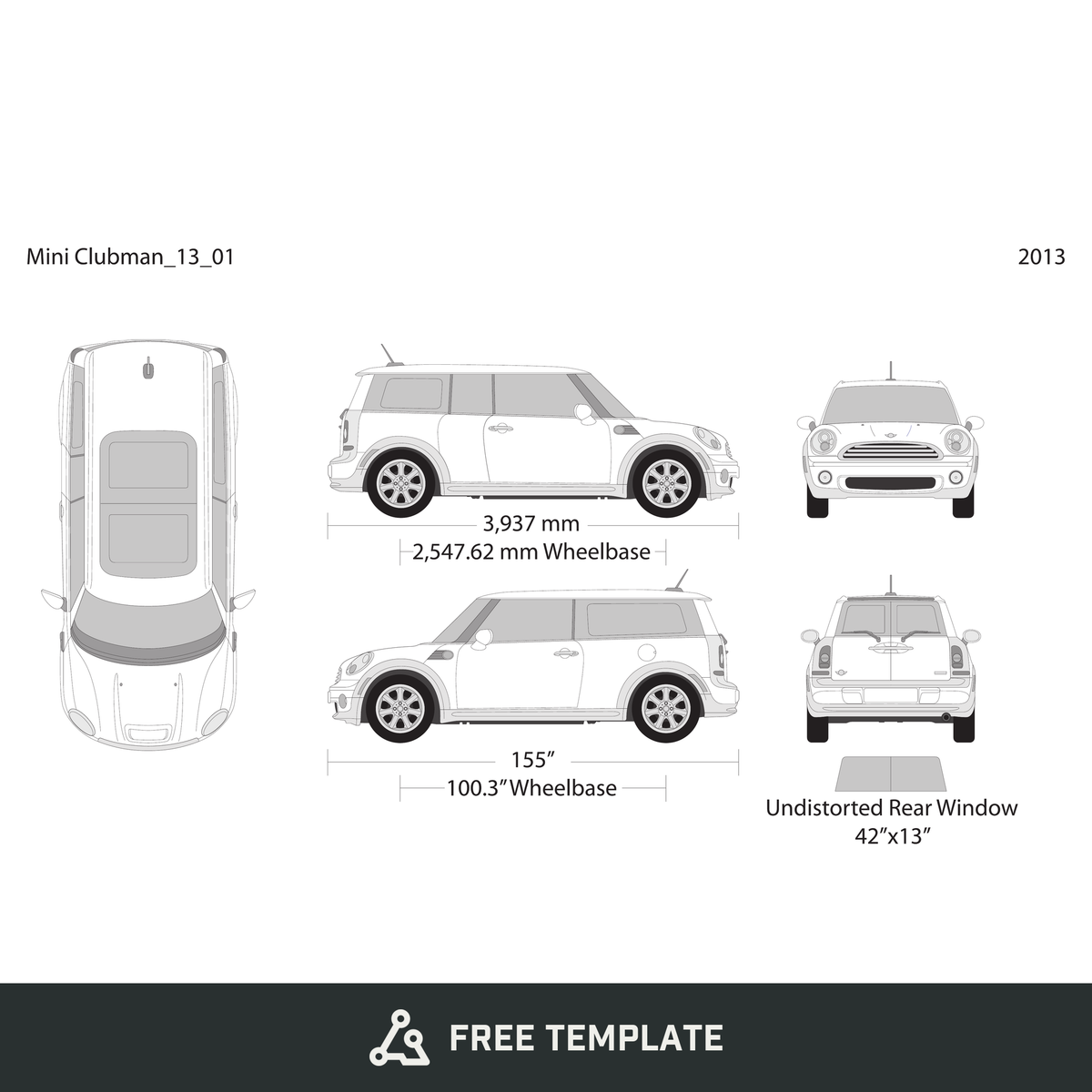 2013 Mini Cooper Mini Clubman free vector vehicle wrap template - GravBase