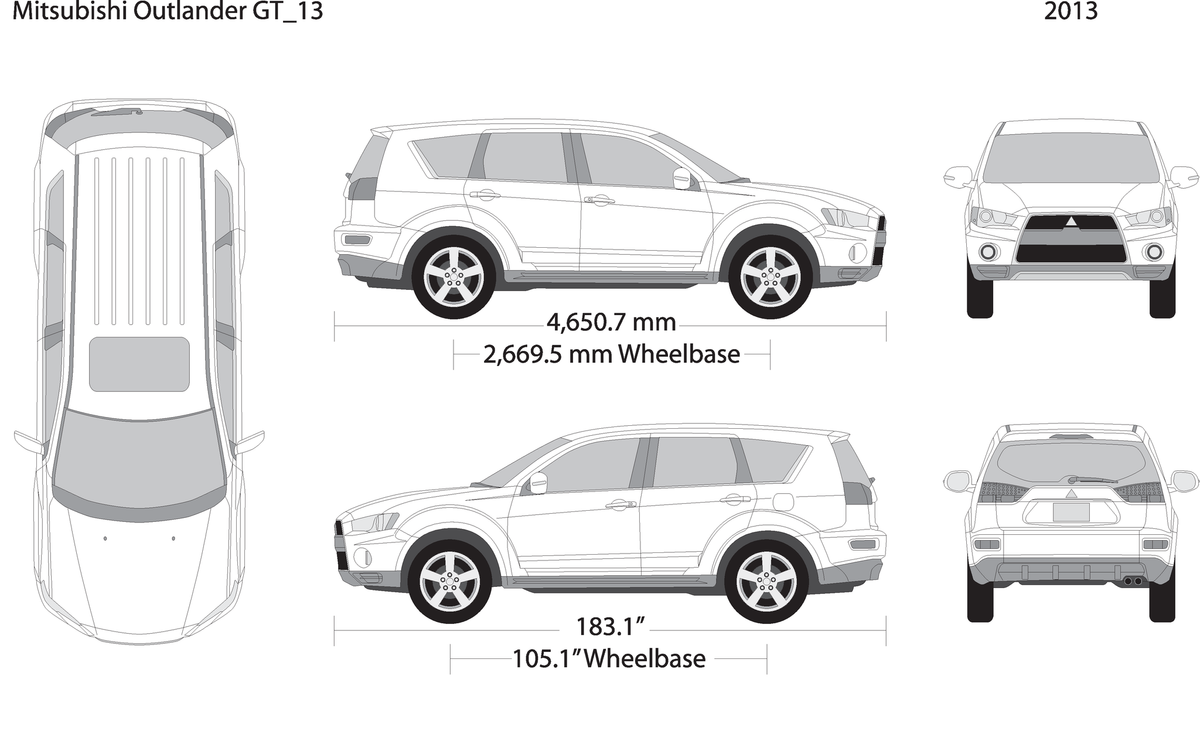 2013 Mitsubishi Outlander Gt V13 Vehicle Wrap Template