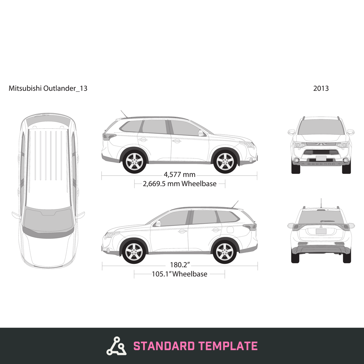 2013 Mitsubishi Outlander vector wrap template, Design-Ready PDF - GravBase