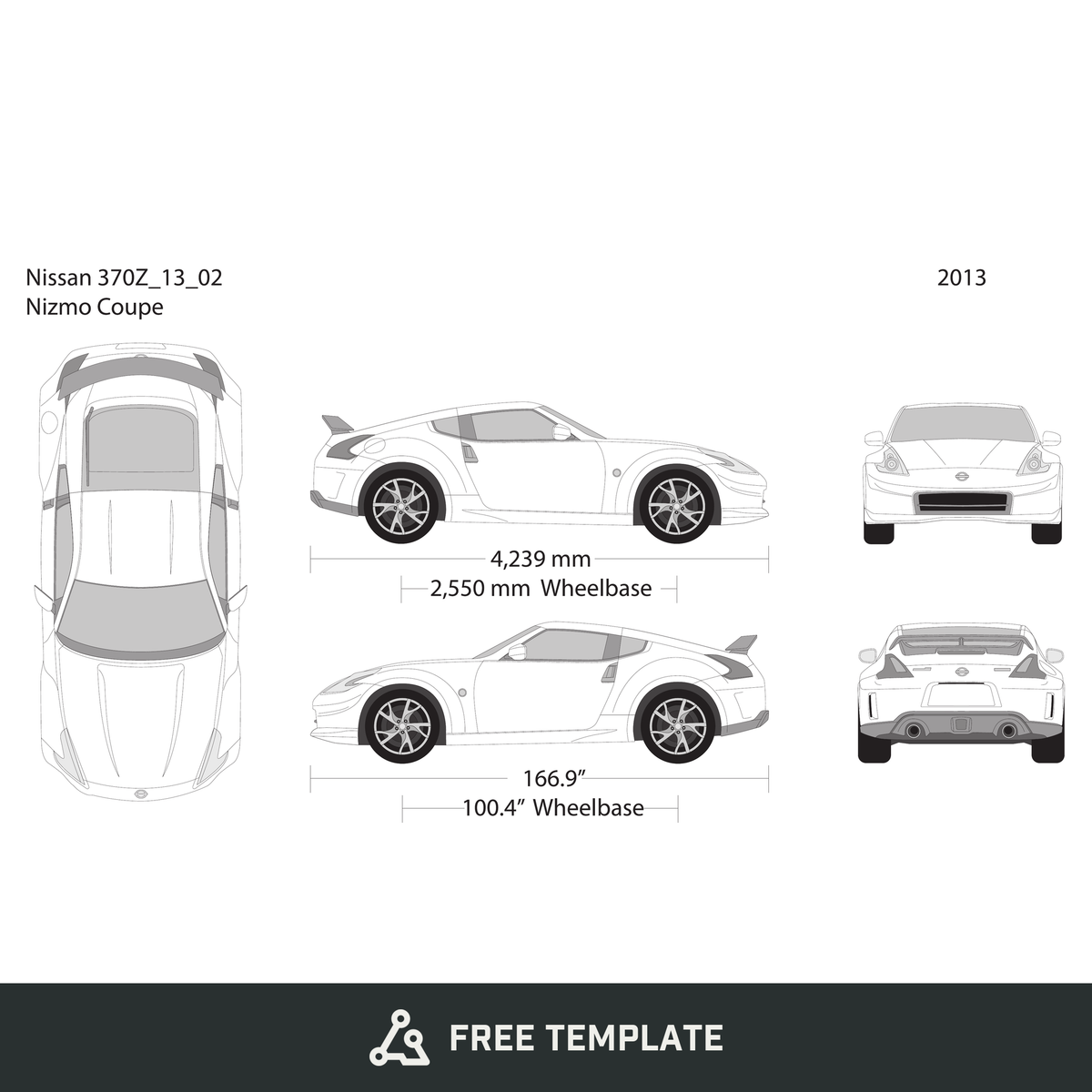 2013 Nissan 370Z free vector vehicle wrap template - GravBase
