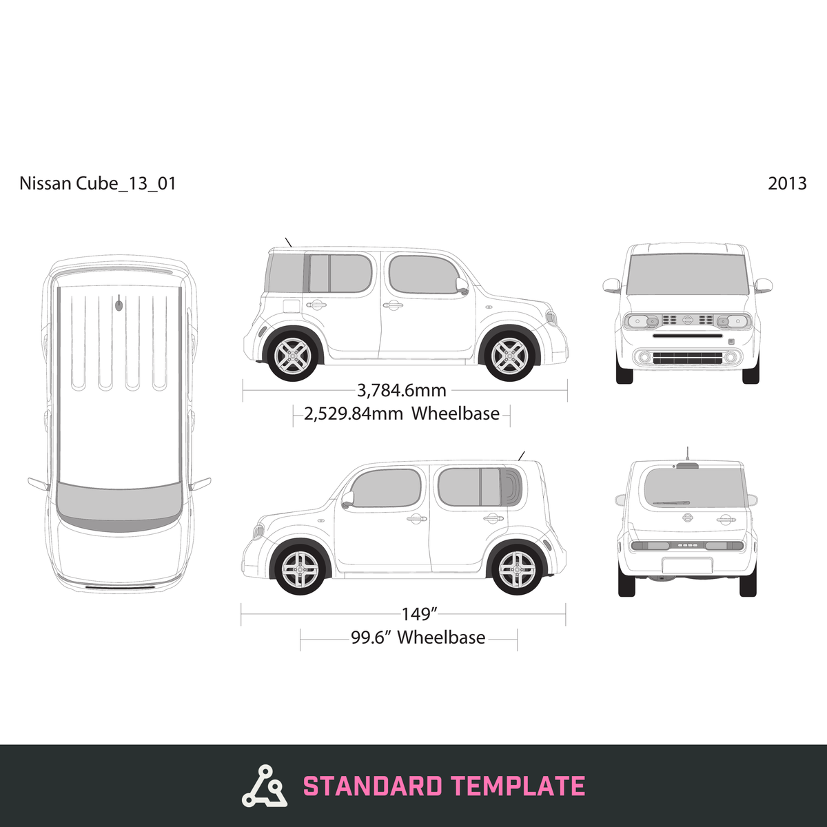2013 Nissan Cube vector wrap template V01, Design-Ready PDF - GravBase