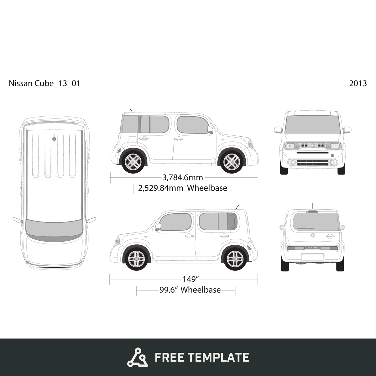 2013 Nissan Cube free vector vehicle wrap template - GravBase