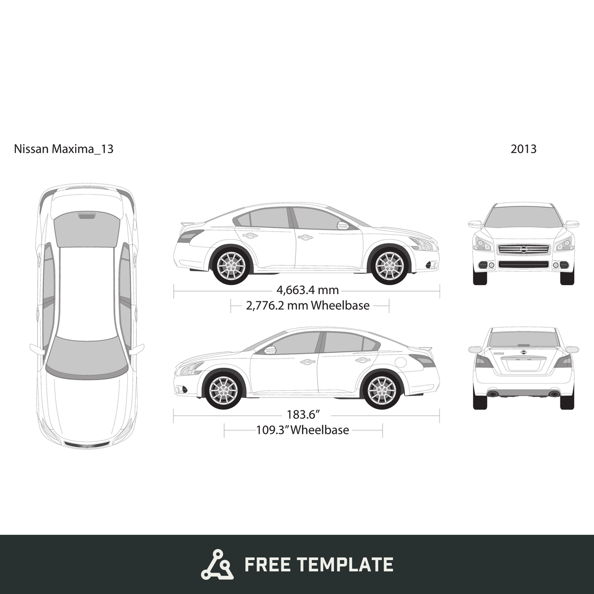 2013 Nissan Maxima free vector vehicle wrap template - GravBase