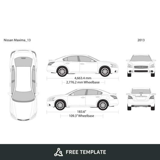2013 Nissan Maxima free vector vehicle wrap template - GravBase