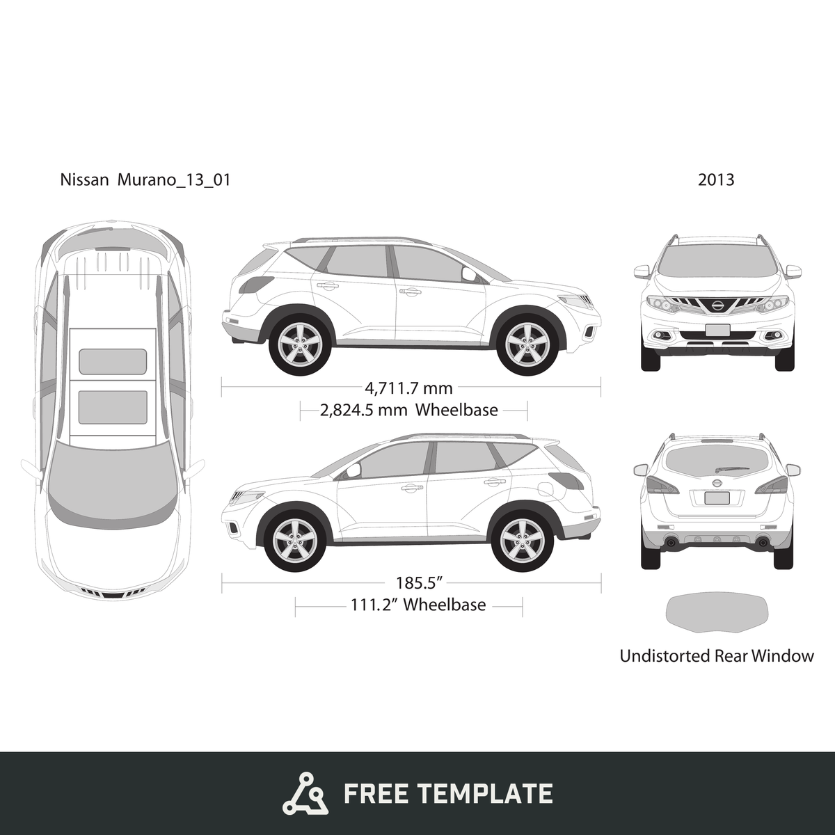 2013 Nissan Murano free vector vehicle wrap template - GravBase