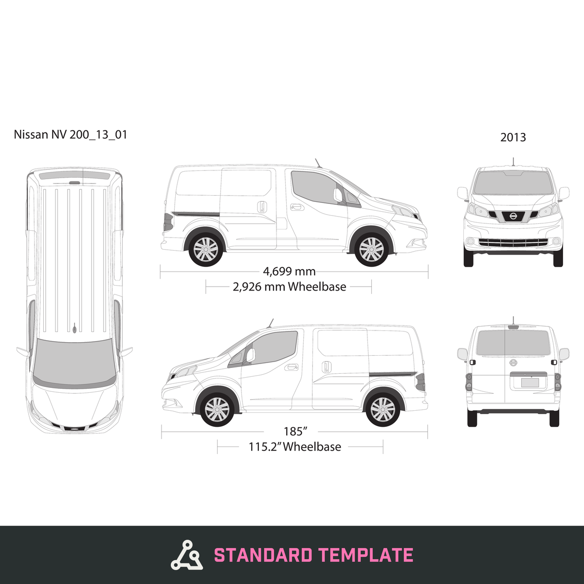 2013 Nissan NV 200 vector wrap template, Design-Ready PDF - GravBase