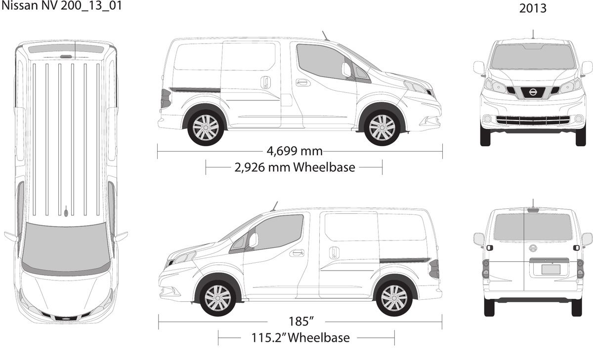 2013 Nissan NV 200 vector wrap template, Design-Ready PDF - GravBase