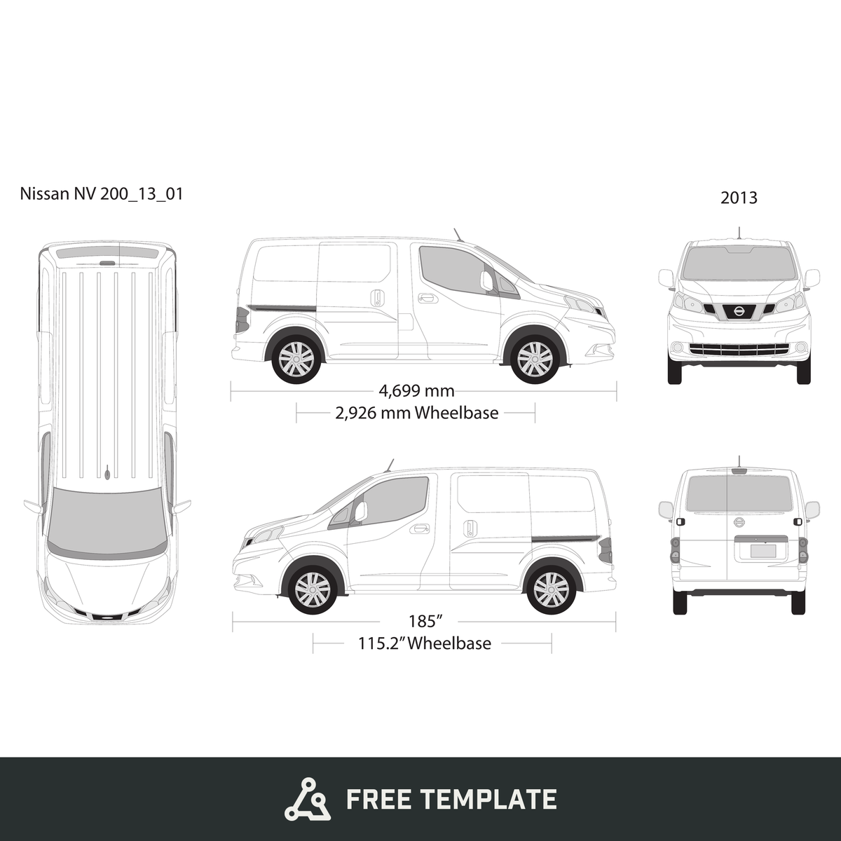 2013 Nissan NV 200 free vector vehicle wrap template - GravBase