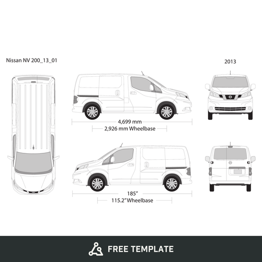 2013 Nissan NV 200 free vector vehicle wrap template - GravBase