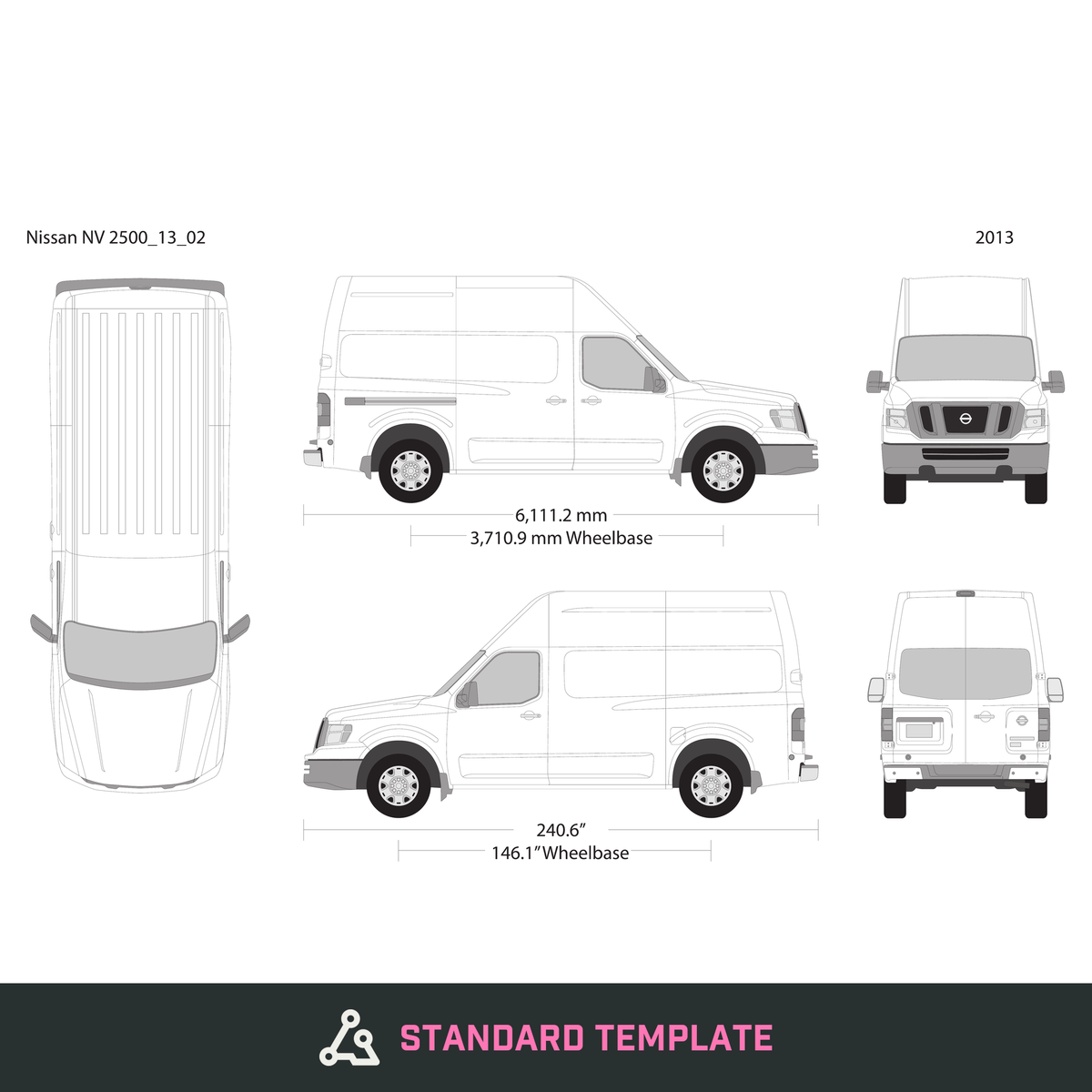 2013 Nissan NV 2500 vector wrap template V02, Design-Ready PDF - GravBase