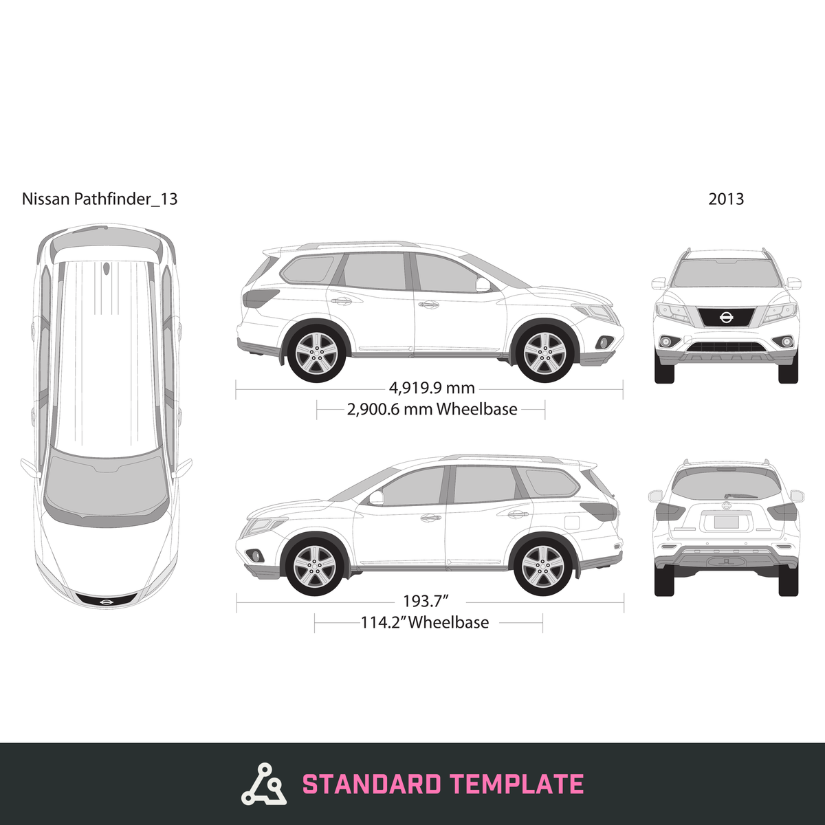 2013 Nissan Pathfinder vector wrap template, Design-Ready PDF - GravBase