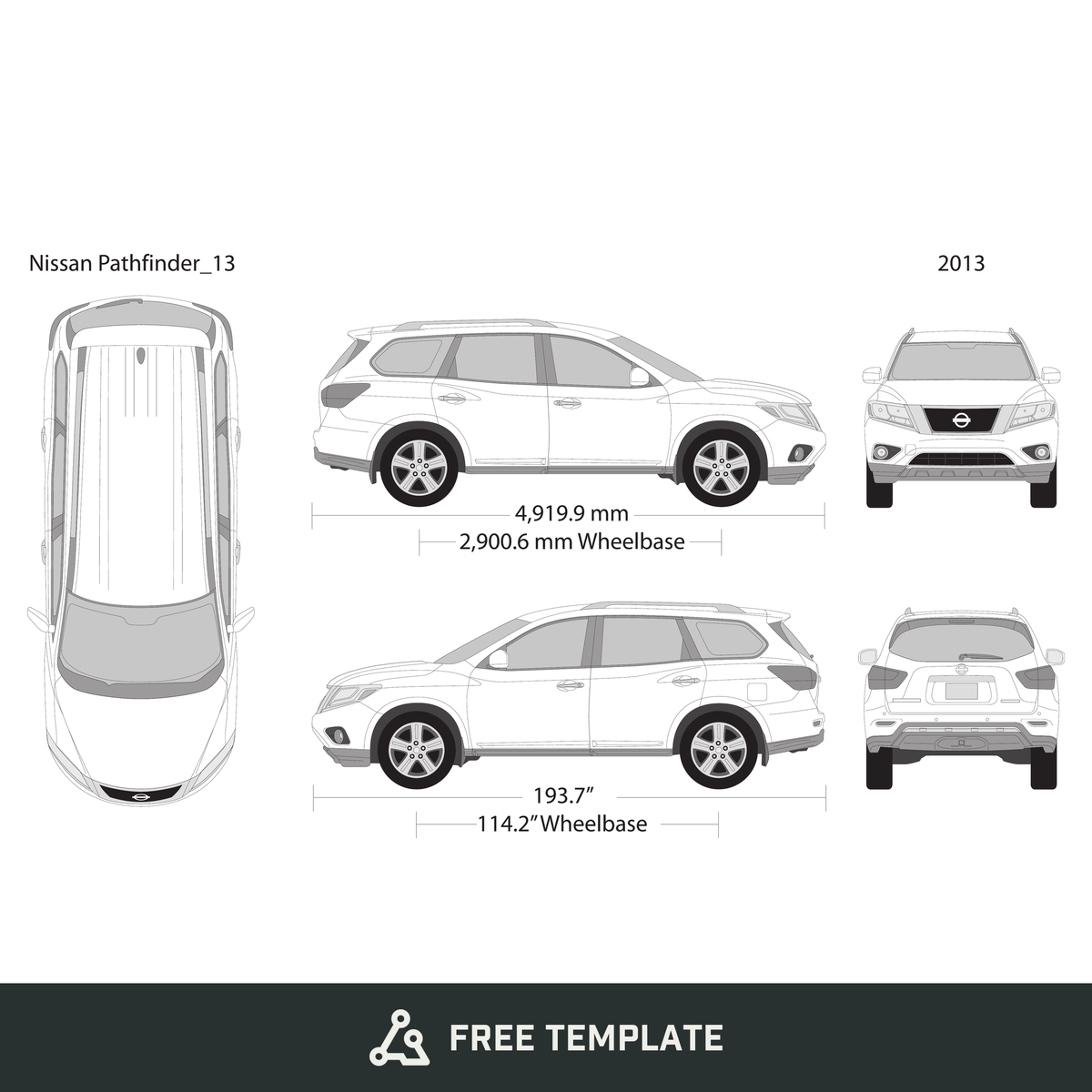 2013 Nissan Pathfinder free vector vehicle wrap template - GravBase