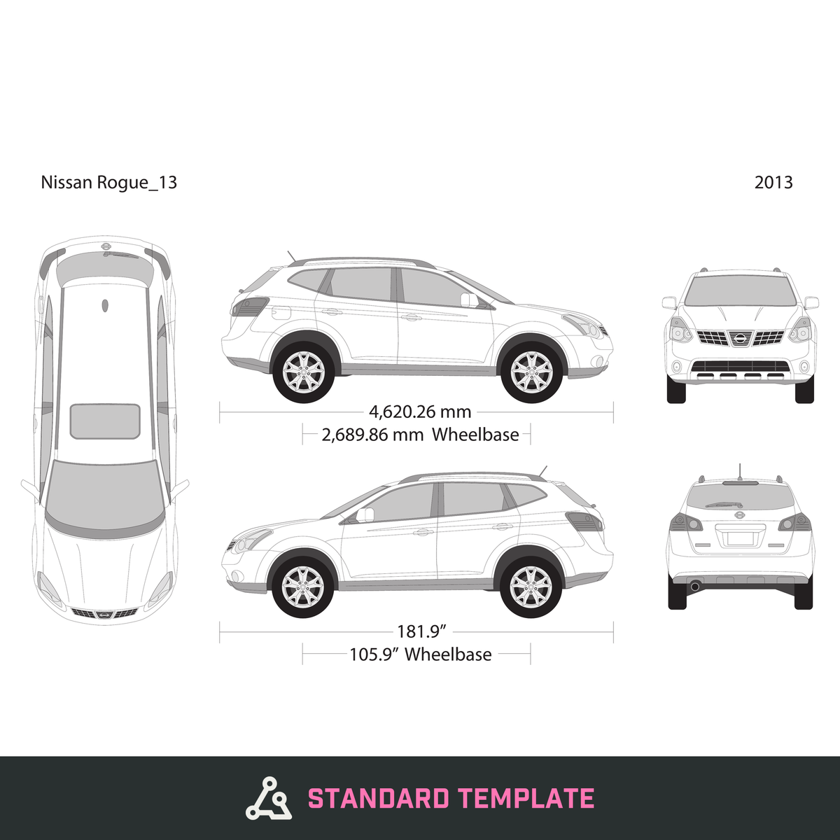 2013 Nissan Rogue vector wrap template, Design-Ready PDF - GravBase