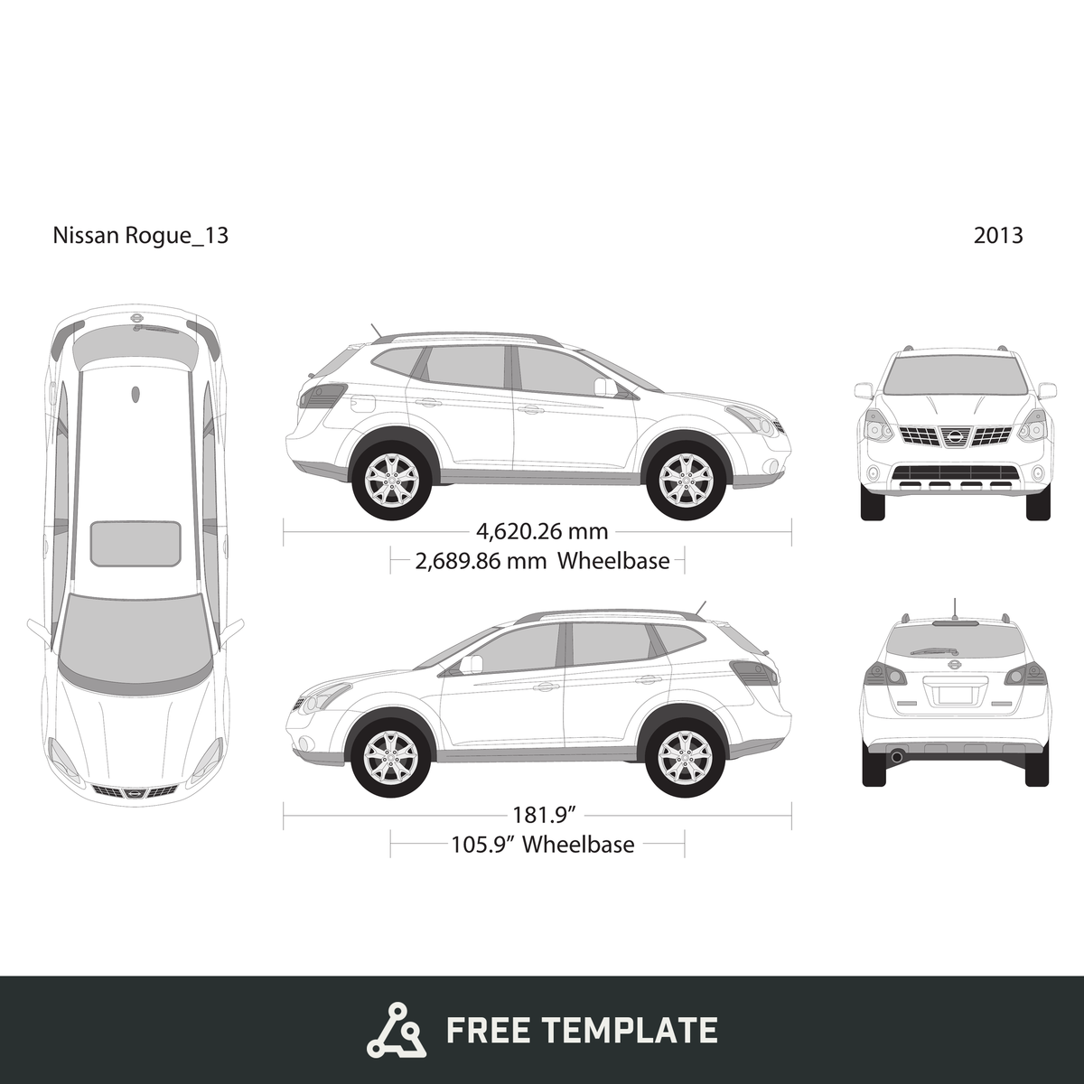 2013 Nissan Rogue free vector vehicle wrap template - GravBase