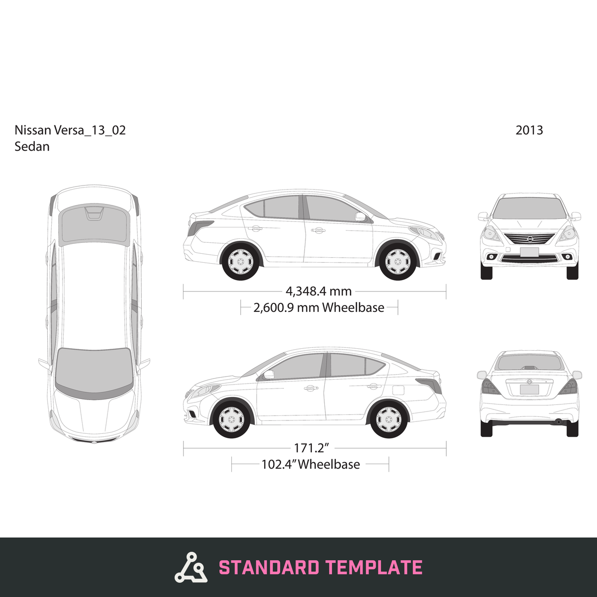 2013 Nissan Versa Sedan vector wrap template, Design-Ready PDF - GravBase