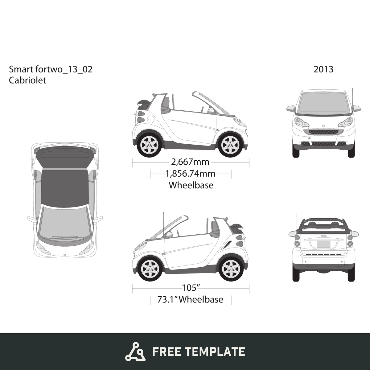 2013 Smart Fortwo Cabriolet free vector vehicle wrap template - GravBase