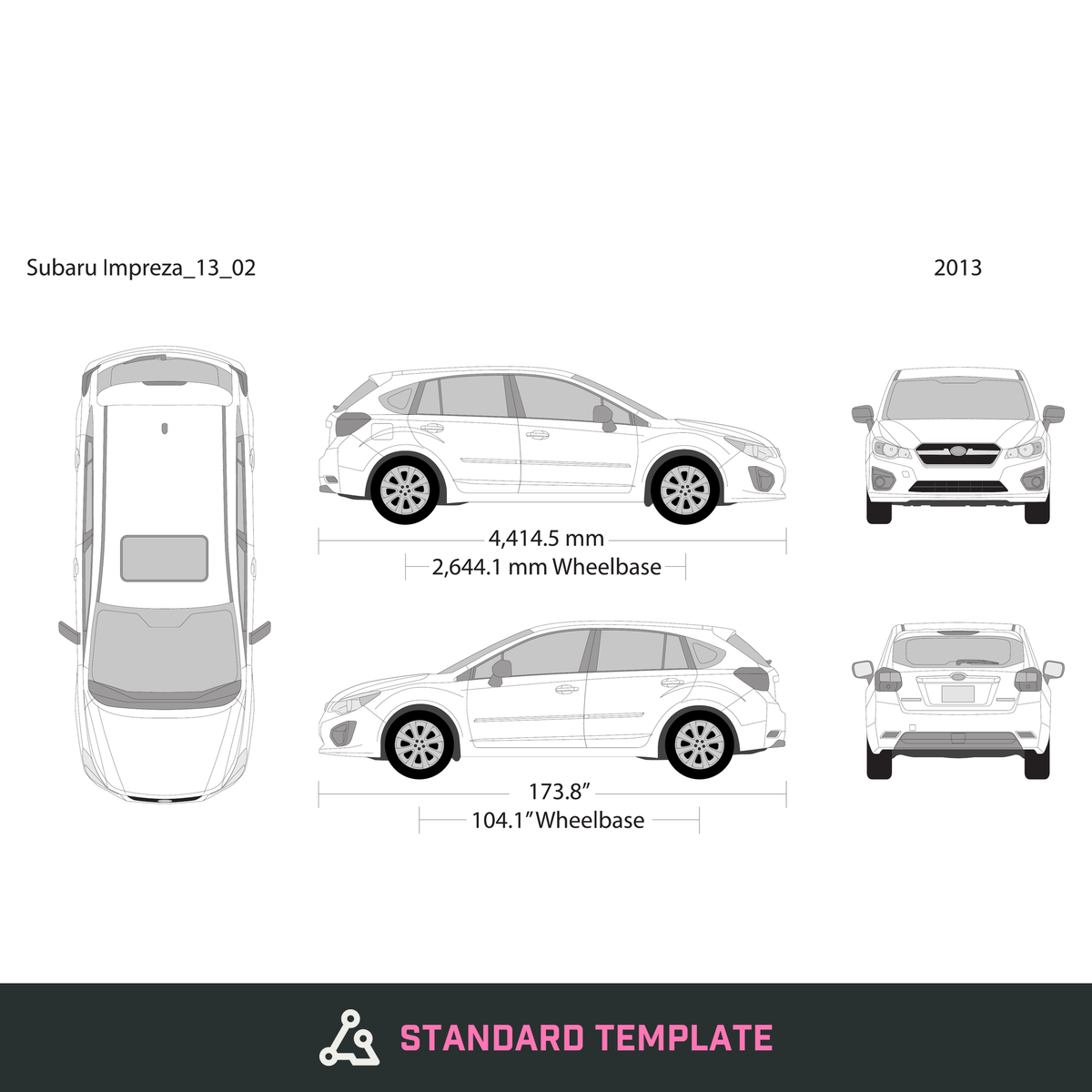 2013 Subaru Impreza vector wrap template V02, Design-Ready PDF - GravBase