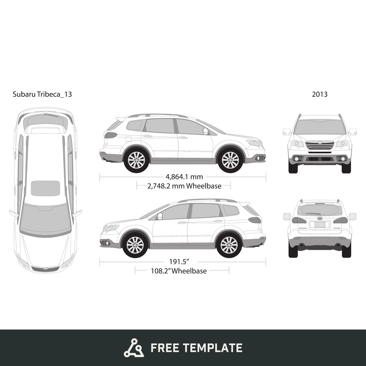 2013 Subaru Tribeca free vector vehicle wrap template - GravBase