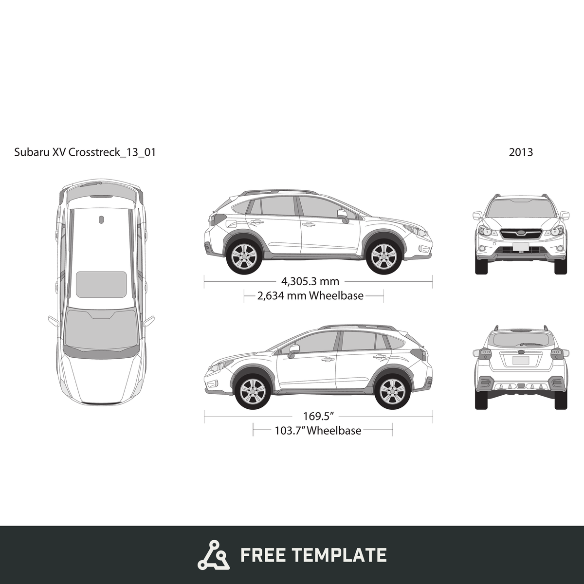 2013 Subaru XV Crosstrek free vector vehicle wrap template - GravBase