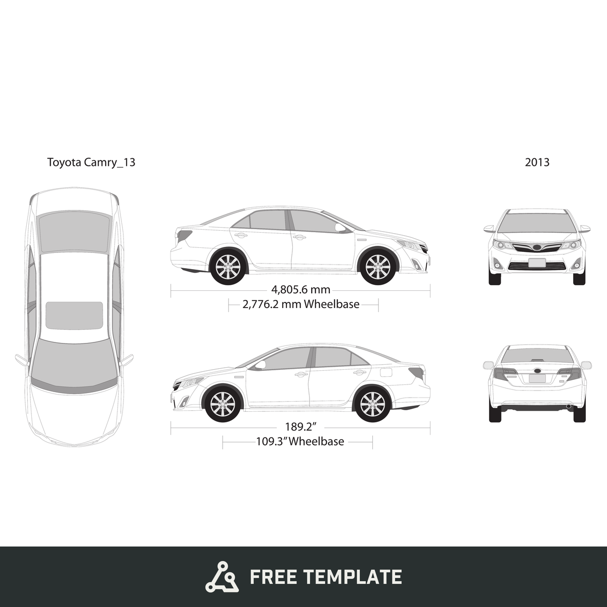 2013 Toyota Camry free vector vehicle wrap template - GravBase
