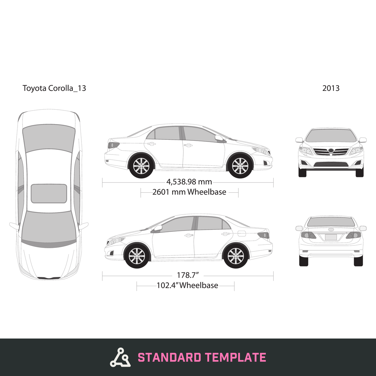 2013 Toyota Corolla vector wrap template, Design-Ready PDF - GravBase