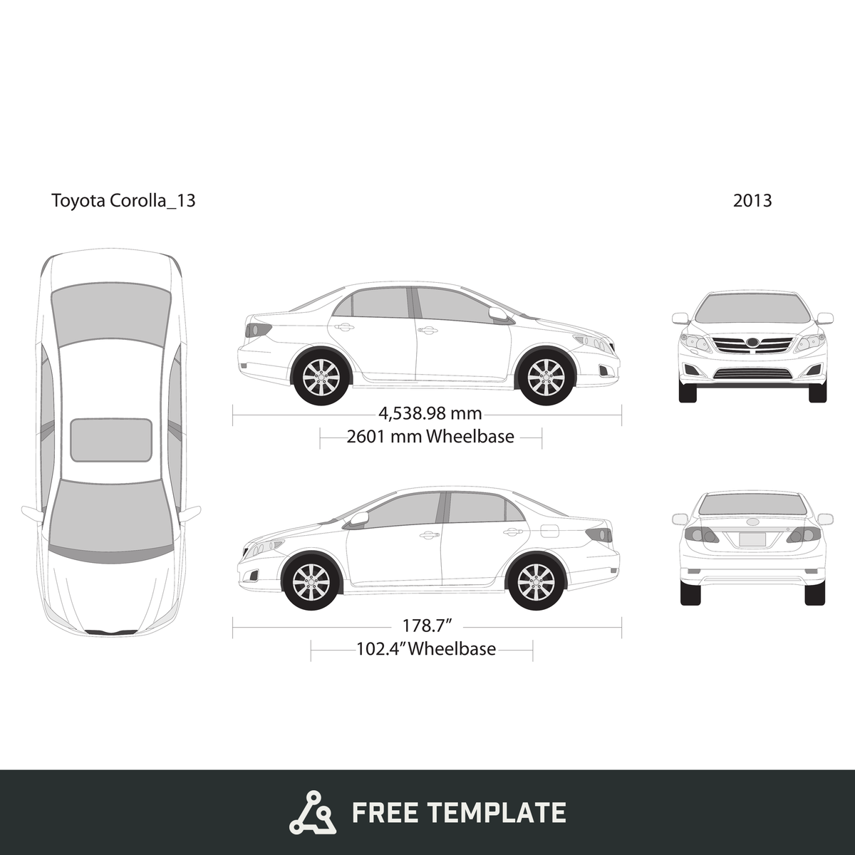 2013 Toyota Corolla free vector vehicle wrap template - GravBase