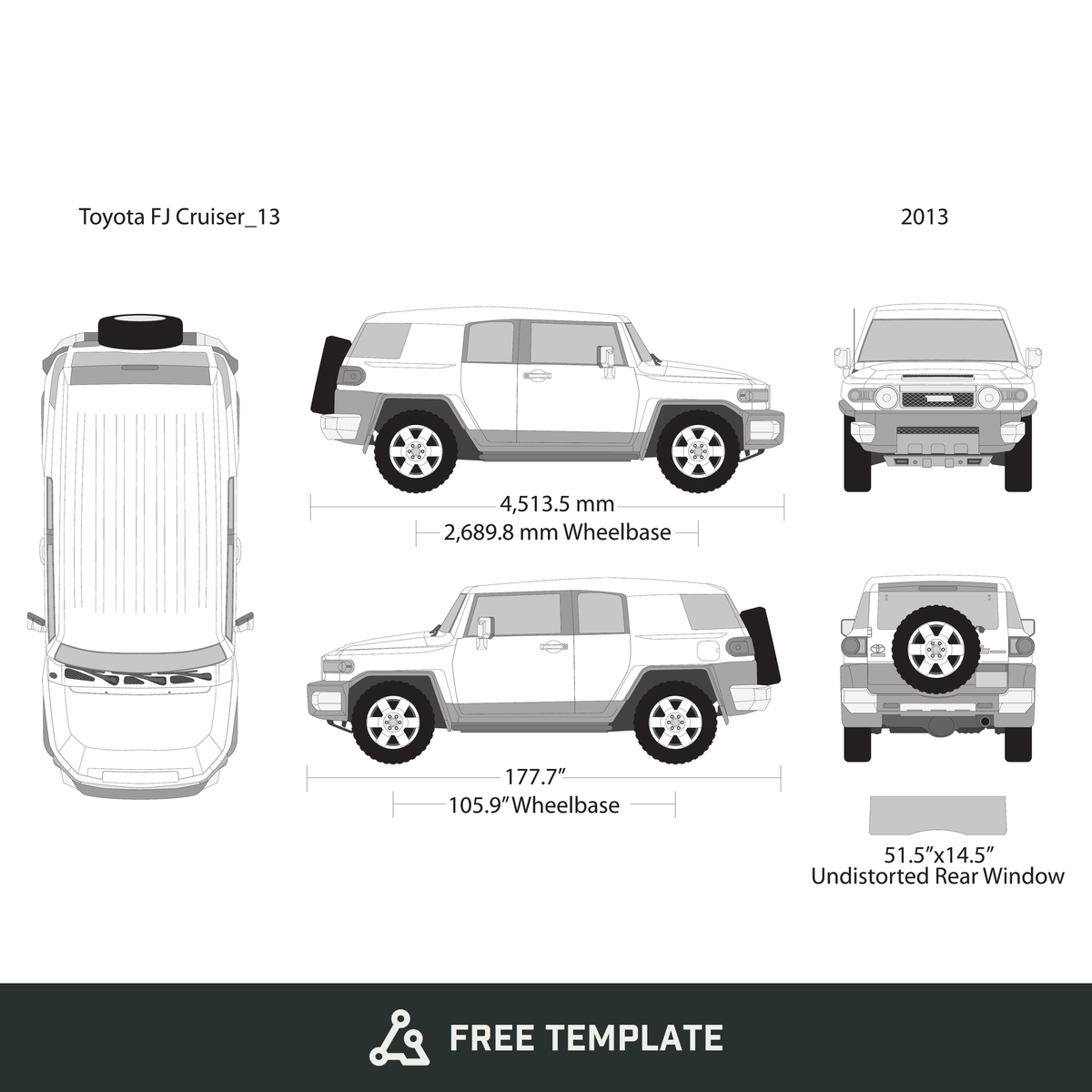 2013 Toyota FJ Cruiser free vector vehicle wrap template - GravBase