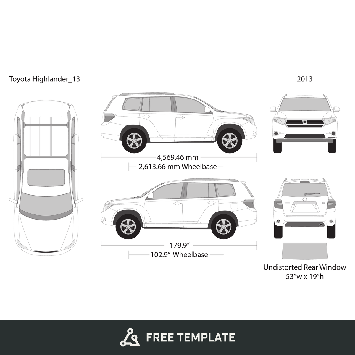 2013 Toyota Highlander free vector vehicle wrap template - GravBase