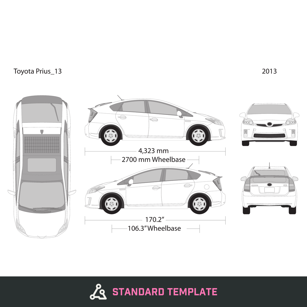 2013 Toyota Prius vector wrap template V01, Design-Ready PDF - GravBase