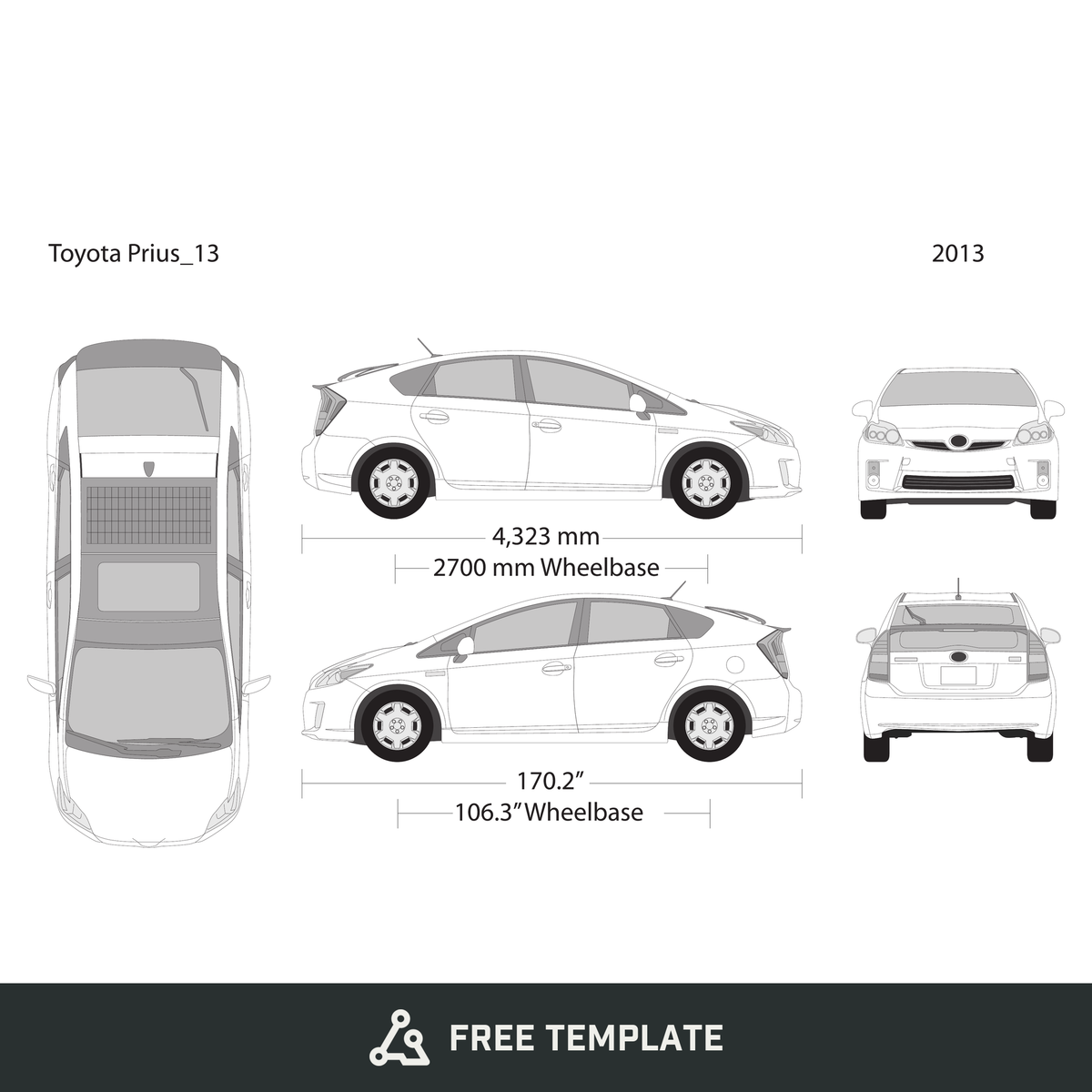 2013 Toyota Prius free vector vehicle wrap template - GravBase