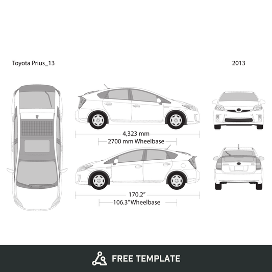 2013 Toyota Prius free vector vehicle wrap template - GravBase