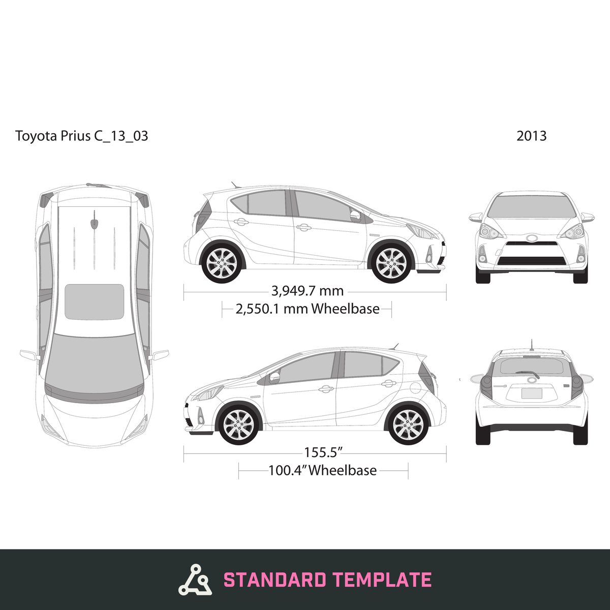 2013 Toyota Prius vector wrap template V03, Design-Ready PDF - GravBase