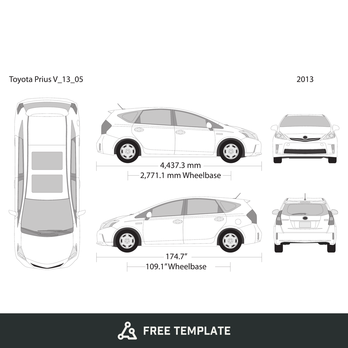 2013 Toyota Prius free vector vehicle wrap template - GravBase