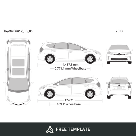 2013 Toyota Prius free vector vehicle wrap template - GravBase