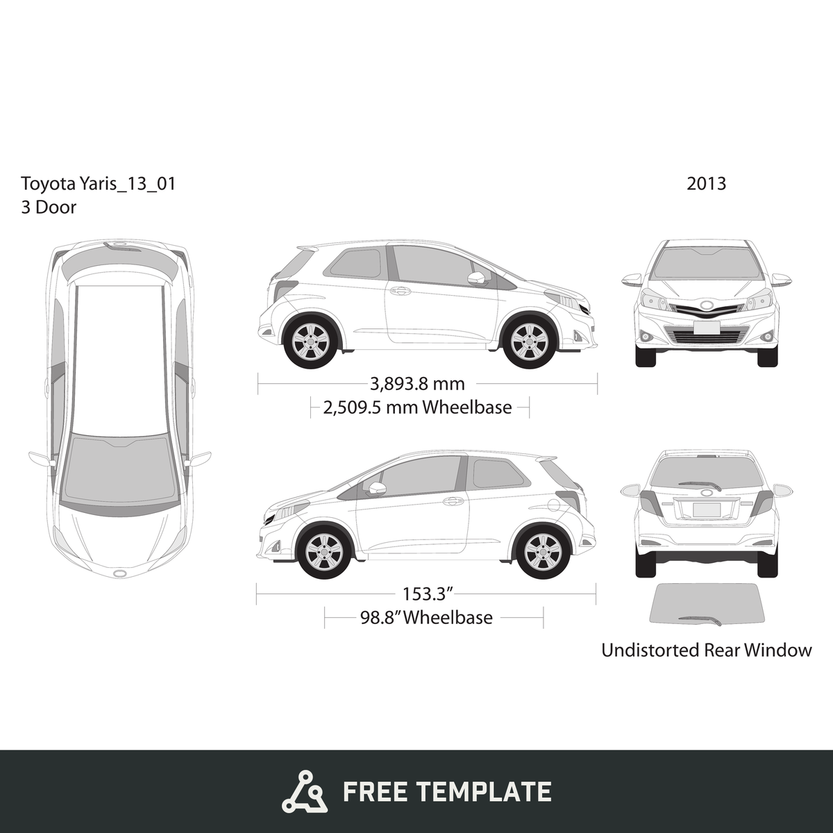 2013 Toyota Yaris free vector vehicle wrap template - GravBase