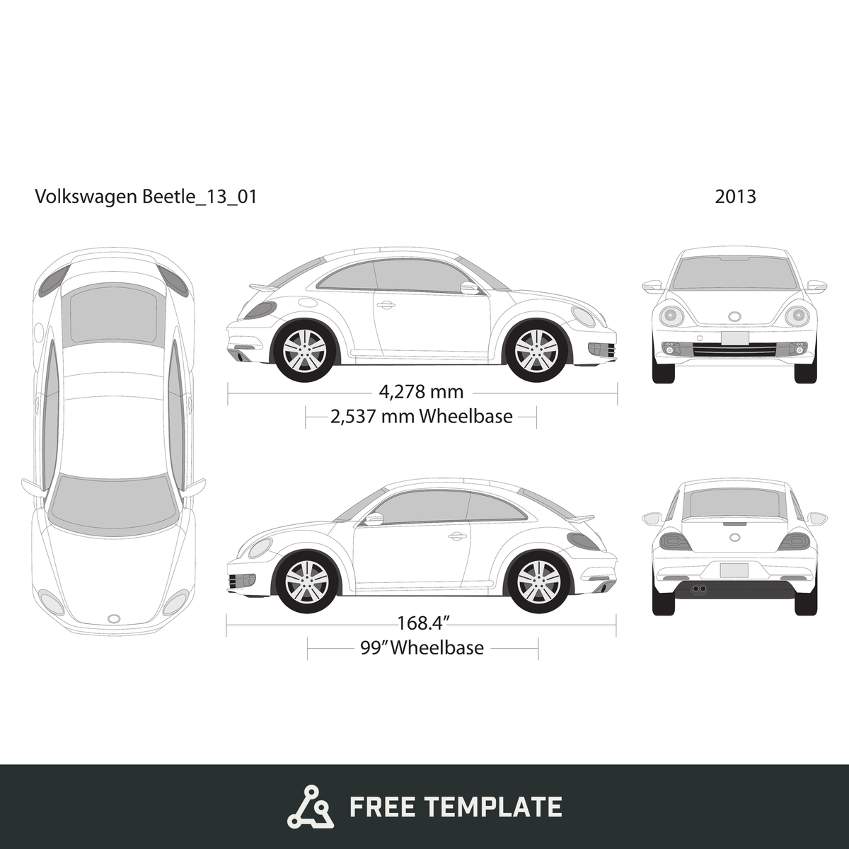 2013 Volkswagen Beetle free vector vehicle wrap template - GravBase