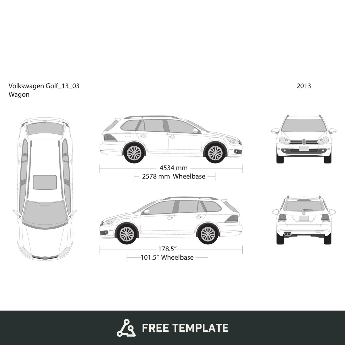 2013 Volkswagen Golf free vector vehicle wrap template - GravBase